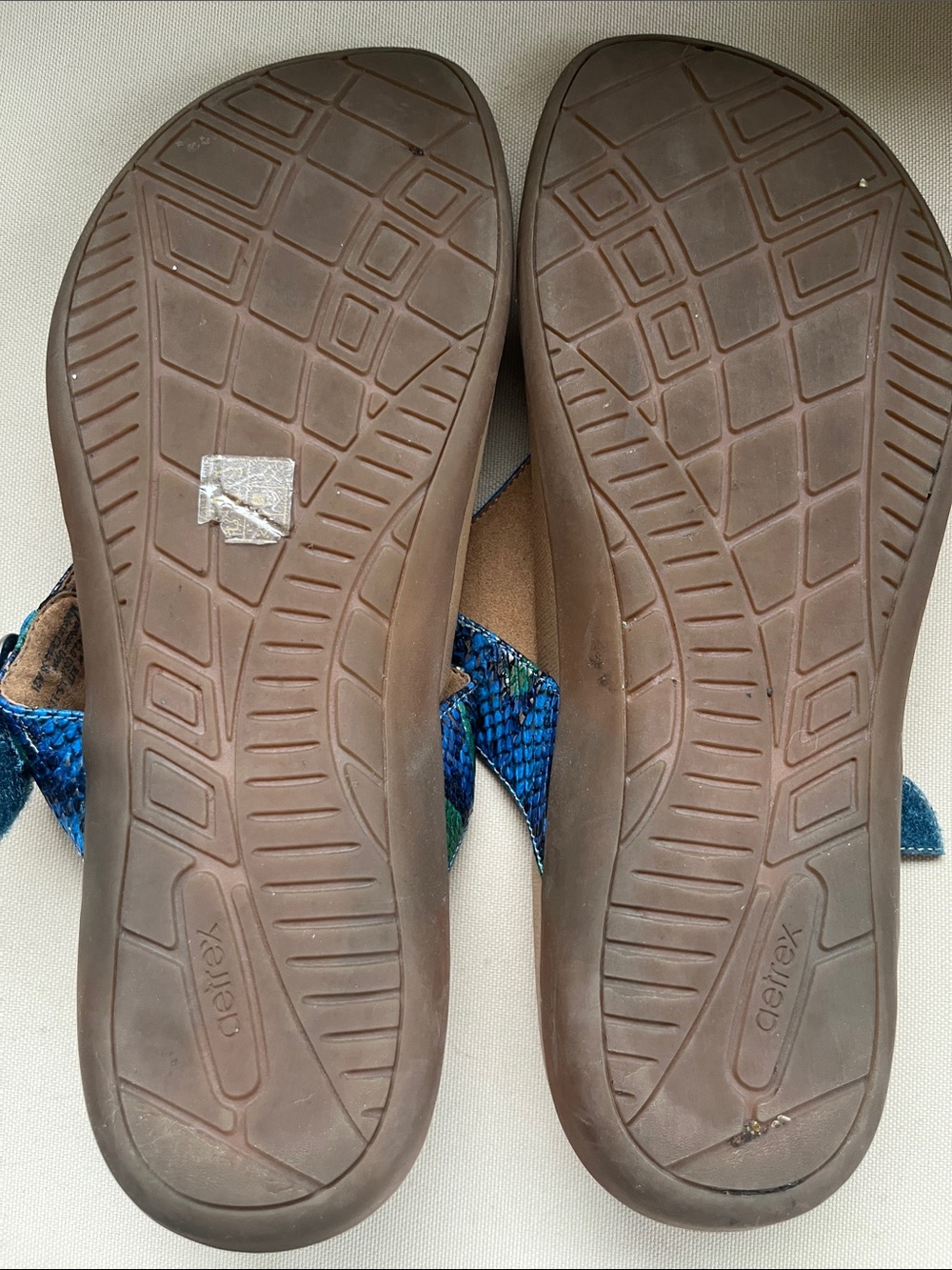 Aetrex Rita Women’s Toe-Post Sandal in Blue Faux-Snake Print - Picture 7 of 9